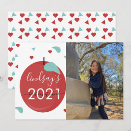 学校の初日Apple Redスクリプトフォトカード 招待状