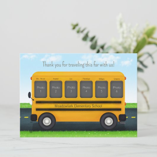 学校の友達のためのパーソナライズされた学校バスの6枚の写真 サンキューカード (スタンド正面)