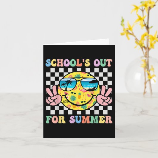 学校の夏のスマイル先生子供の最終日 カード (黄色い花)