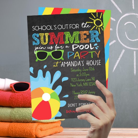 学校の夏の黒板のパーティー 招待状