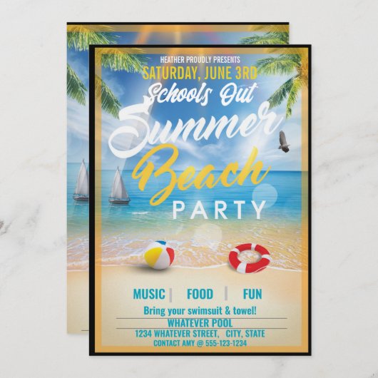 学校の夏休み卒業パーティーカスタム 招待状 (正面/裏面)