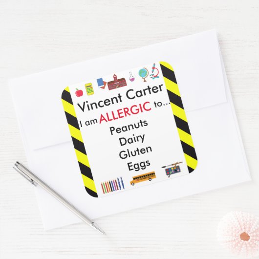 学校の子供の机のためのアレルギー警告シール スクエアシール (封筒)
