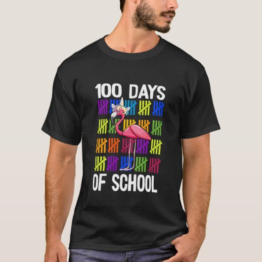 学校の子供100日フラミンゴユニコーンプレKキン Tシャツ (正面)