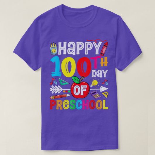 学校の幸せな100日100幼稚園の日テ Tシャツ (デザイン正面)