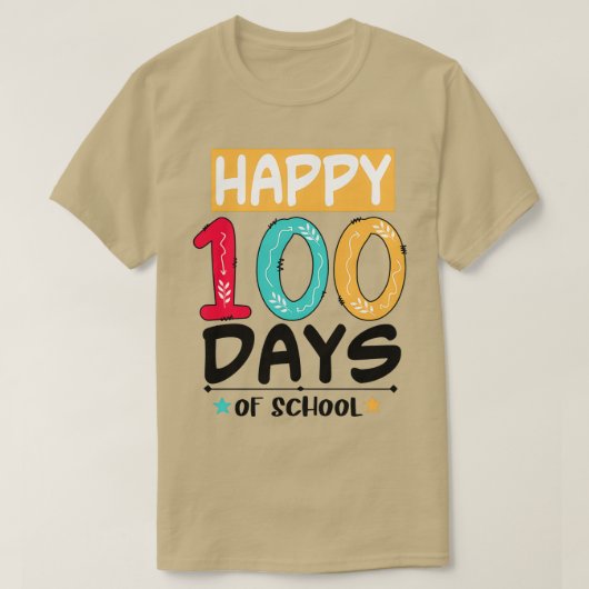 学校の幸せな100野生の日ampステッカー tシャツ (デザイン正面)
