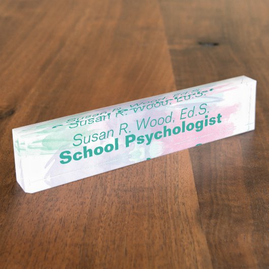 学校の心理学者の抽象芸術の水彩画のネームプレート デスクネームプレート (側面)