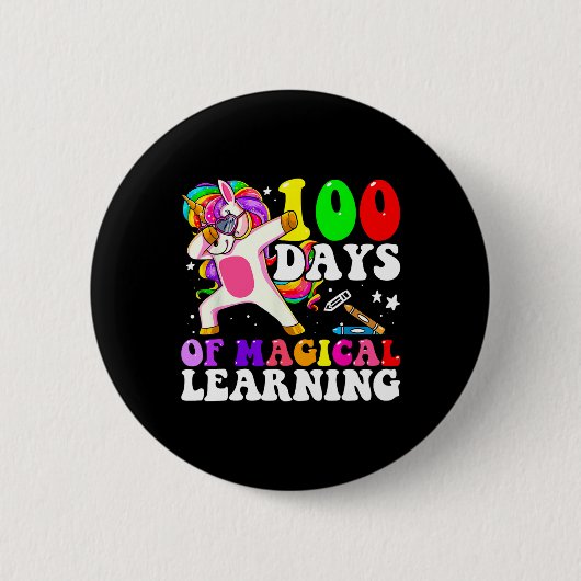 学校の日ユニコーン女の子100学校の日 缶バッジ (正面)