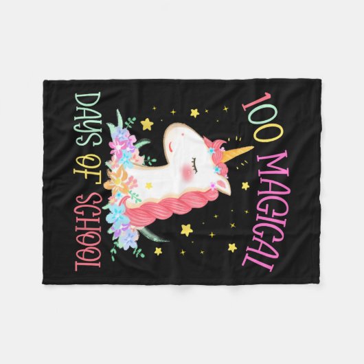 学校の日ユニコーン100魔法の日の女教えの子 フリースブランケット (正面(横))