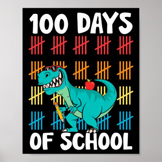 学校の日先生子供たち男の子Dino幸せ100ダ ポスター (正面)