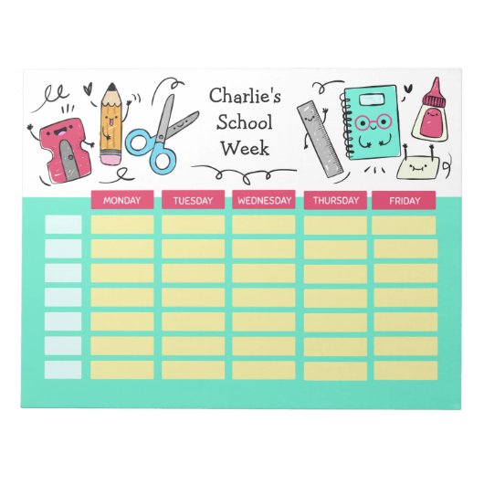 学校の時間表名前をカスタムするのメモ帳 ノートパッド (正面)