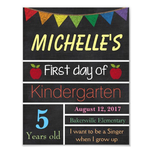 学校の最初の日の看板、学校の黒板の標識 フォトプリント            (正面)