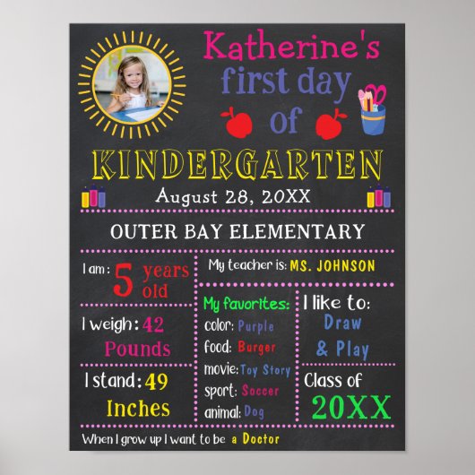 学校の最初の日の看板Chalkboardのカスタム写真 ポスター (正面)