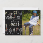 学校の最初の日チョークスクリプトのフォトカード 招待状 (正面)