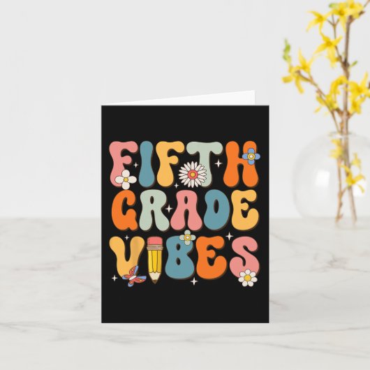 学校の最初の日5年生の雰囲気に戻るScho カード (黄色い花)