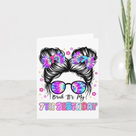 学校の最初の日Messy Bun Bruhその私の7番目の出産 カード (正面)