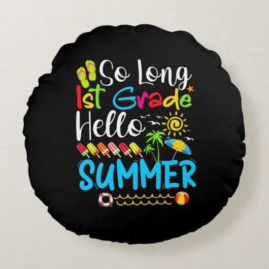学校の最後の日の長い1年生こんにちは夏。 ラウンドクッション (正面)