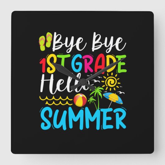 学校の最後の日バイバイ1年生こんにちは夏。 スクエア壁時計 (正面)