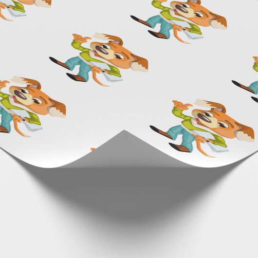 学校の準備をする漫画の犬の学生#2 ラッピングペーパー (角)