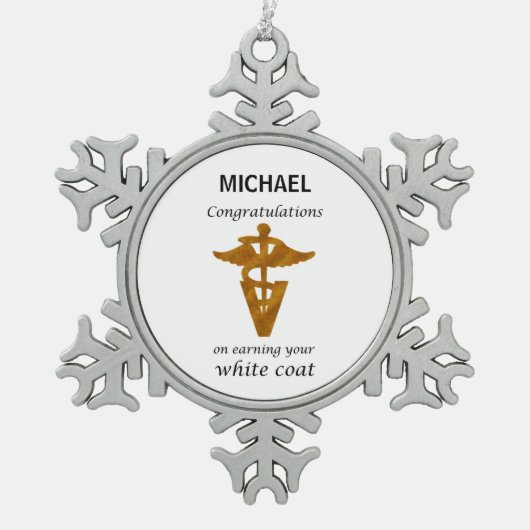 学校の獣医ホワイトコート式 スノーフレークピューターオーナメント (正面)