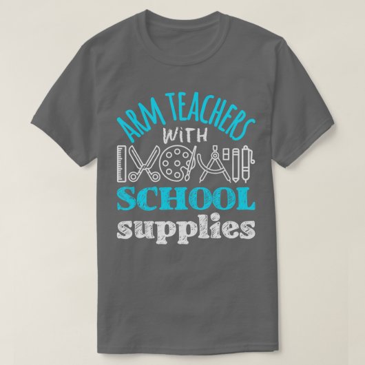 学校の用品を備えた腕先生 Tシャツ (デザイン正面)