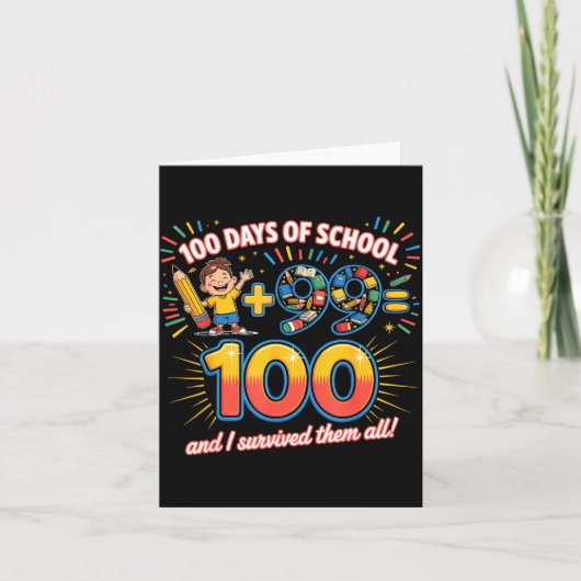 学校の節目 100日 学習デザイン 先生 カード (正面)