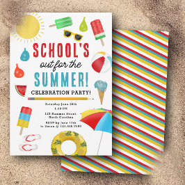 学校の終わりおもしろいキッズサマープールパーティー 招待状