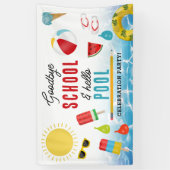 学校の終わりおもしろいキッズサマープールパーティー 横断幕 (縦)