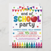 学校の終わりパーティの招待状、夏期卒業 招待状 (正面)