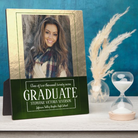 学校の色グリーンと金ゴールド写真記念 フォトプラーク (側面)