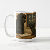 学校の黒いラブラドールと子犬 コーヒーマグカップ (左)