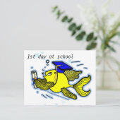 学校の1日目かわいいおもしろい漫画グリーティングカード ポストカード (スタンド正面)