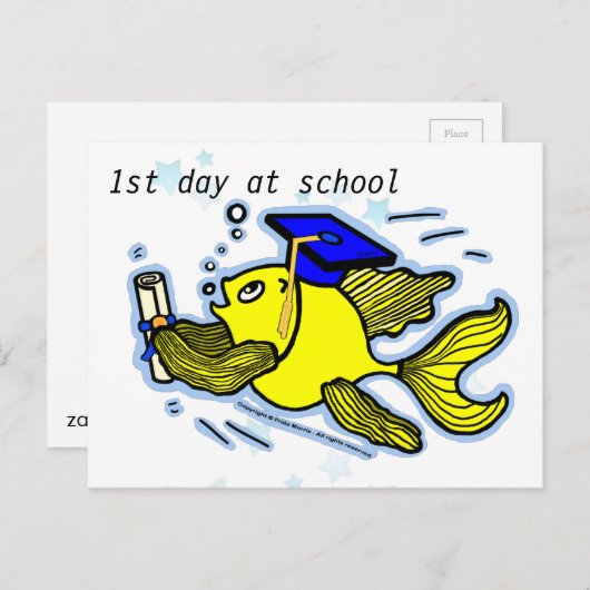 学校の1日目かわいいおもしろい漫画グリーティングカード ポストカード (正面/裏面)