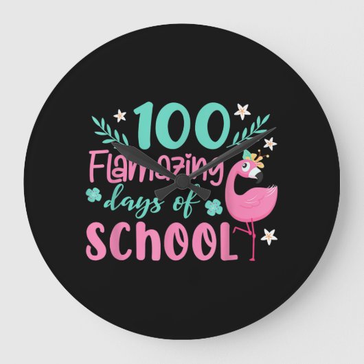 学校の100の素晴らしい日 | Flamingo おもしろい ラージ壁時計 (正面)