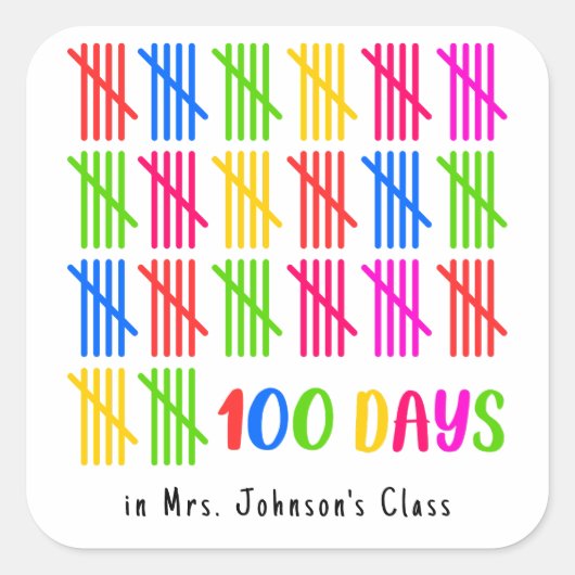 学校の100日のカラフルタリーマーク スクエアシール (正面)