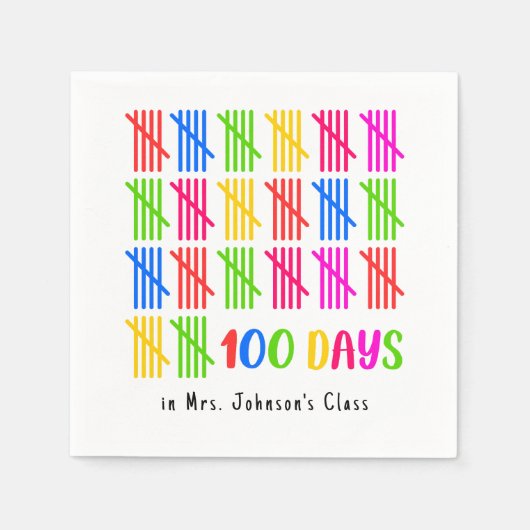 学校の100日のカラフルタリーマーク スタンダードカクテルナプキン (正面)