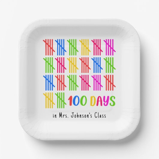 学校の100日のカラフルタリーマーク ペーパープレート (正面)