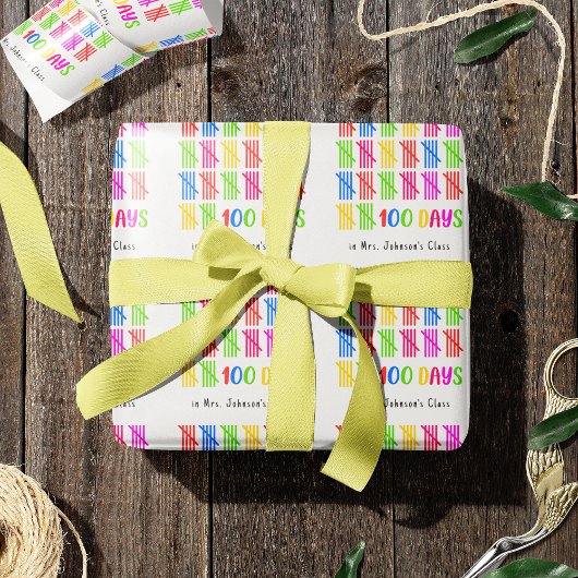 学校の100日のカラフルタリーマーク ラッピングペーパー