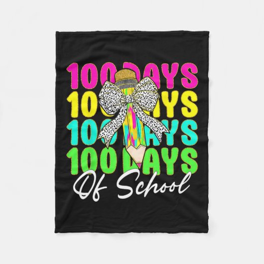 学校の100日コケット弓鉛筆100日目O フリースブランケット (正面)