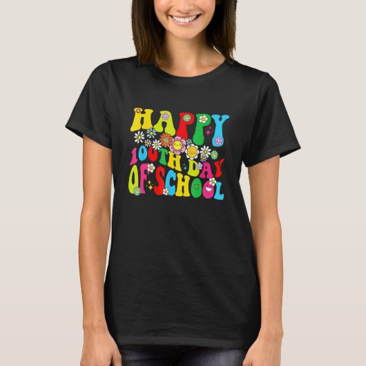 学校の100日目の先生レトロGroovy Happy 10 Tシャツ (正面)
