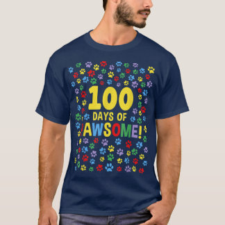 学校の100日目の100日のPawsome Dog Cat Pa Tシャツ