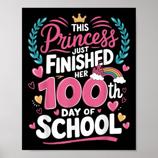 学校の100日目プリンセス子供たち女の子100日O ポスター (正面)