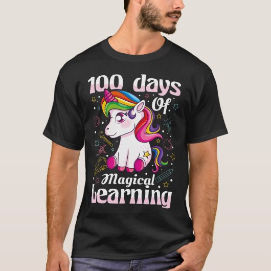 学校の100日目ユニコーン女の子100日のScho Tシャツ (正面)