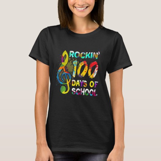 学校の100日目ロックイン100学校の日musi tシャツ (正面)