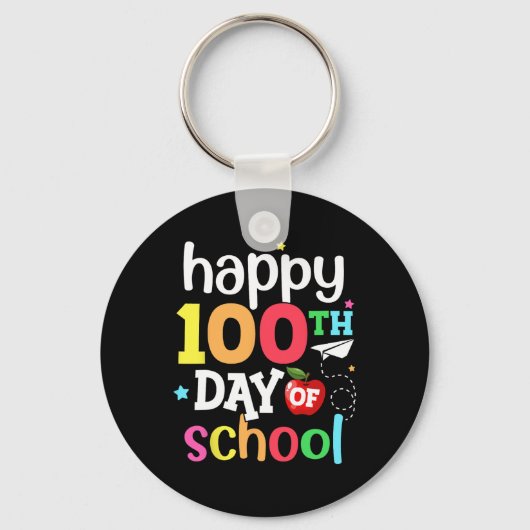 学校の100日目先生子供たち女の子たち幸せ キーホルダー (正面)