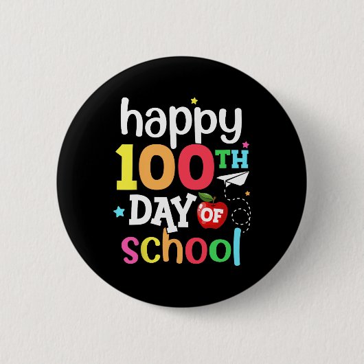 学校の100日目先生子供たち女の子たち幸せ 缶バッジ (正面)