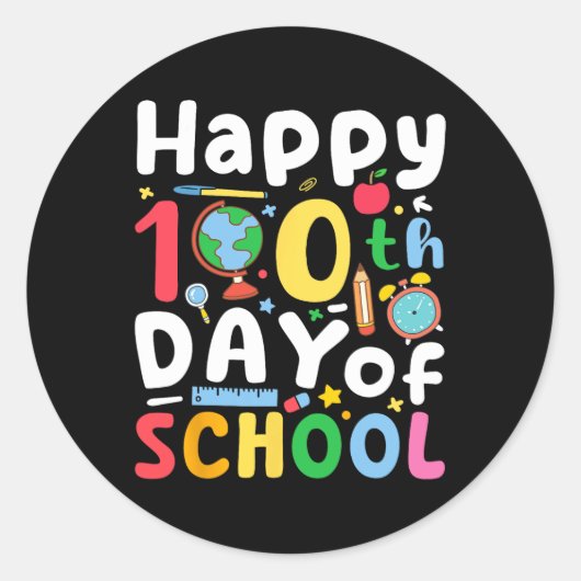学校の100日目先生子供たち女の子たち男の子は幸せ ラウンドシール (正面)
