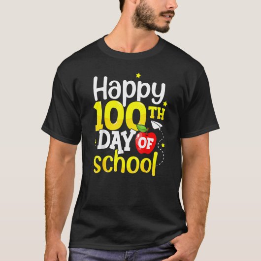 学校の100日目先生子供たち女の子たち男の子は幸せ Tシャツ (正面)