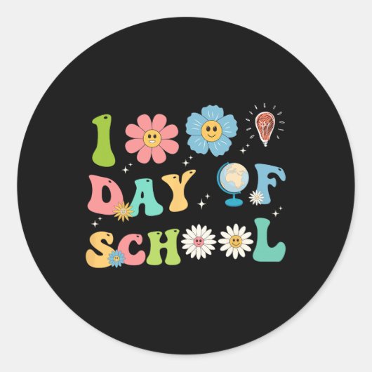 学校の100日目先生子供たち幸せ100日O ラウンドシール (正面)