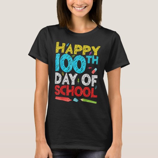 学校の100日目先生子供ハッピー100日 Tシャツ (正面)