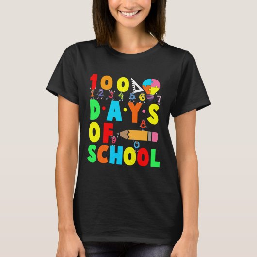 学校の100日目先生子供ハッピー100 D Tシャツ (正面)